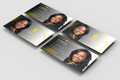 Four business cards with a woman's face on a light gray background