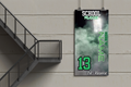 Customizable sports banner with stadium lights and text on a wall next to a staircase
