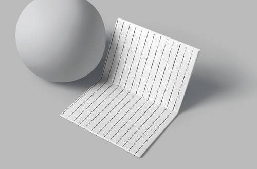 Sheet of lined paper with a sphere on a gray background