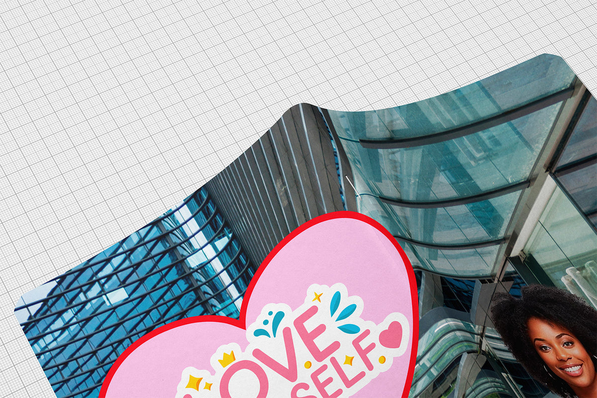 Love Yourself Artist Series journal featuring a woman in an elegant white dress in a modern outdoor setting, with a colorful heart-shaped self-love graphic.