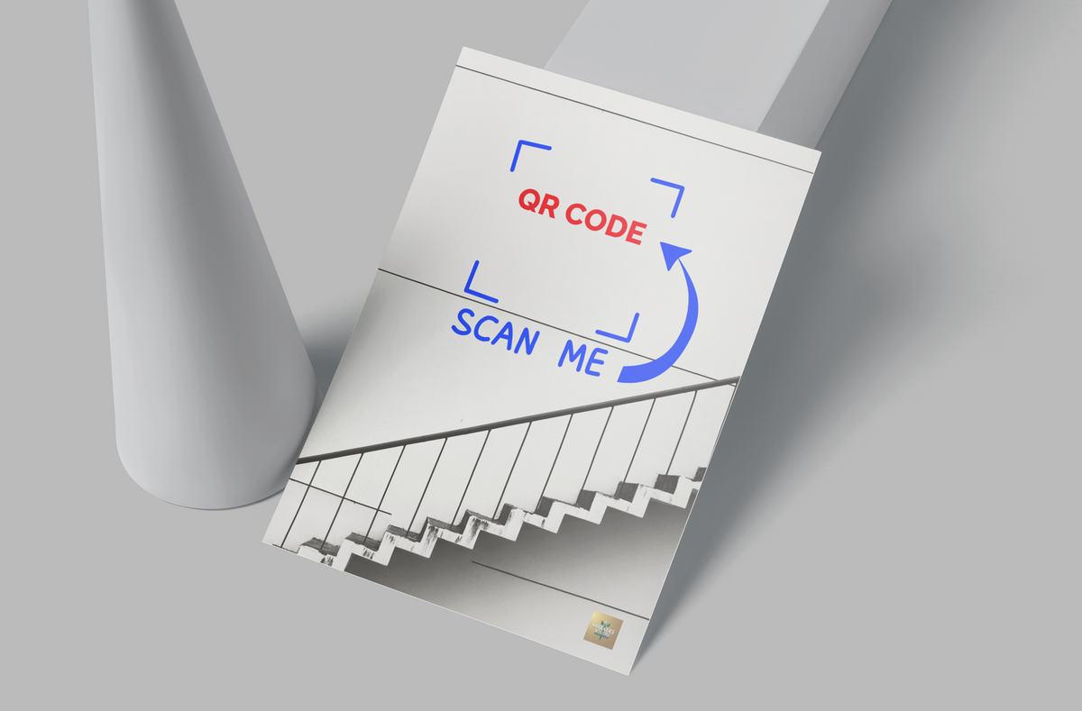Card with QR Code and 'Scan Me' text on a gray background