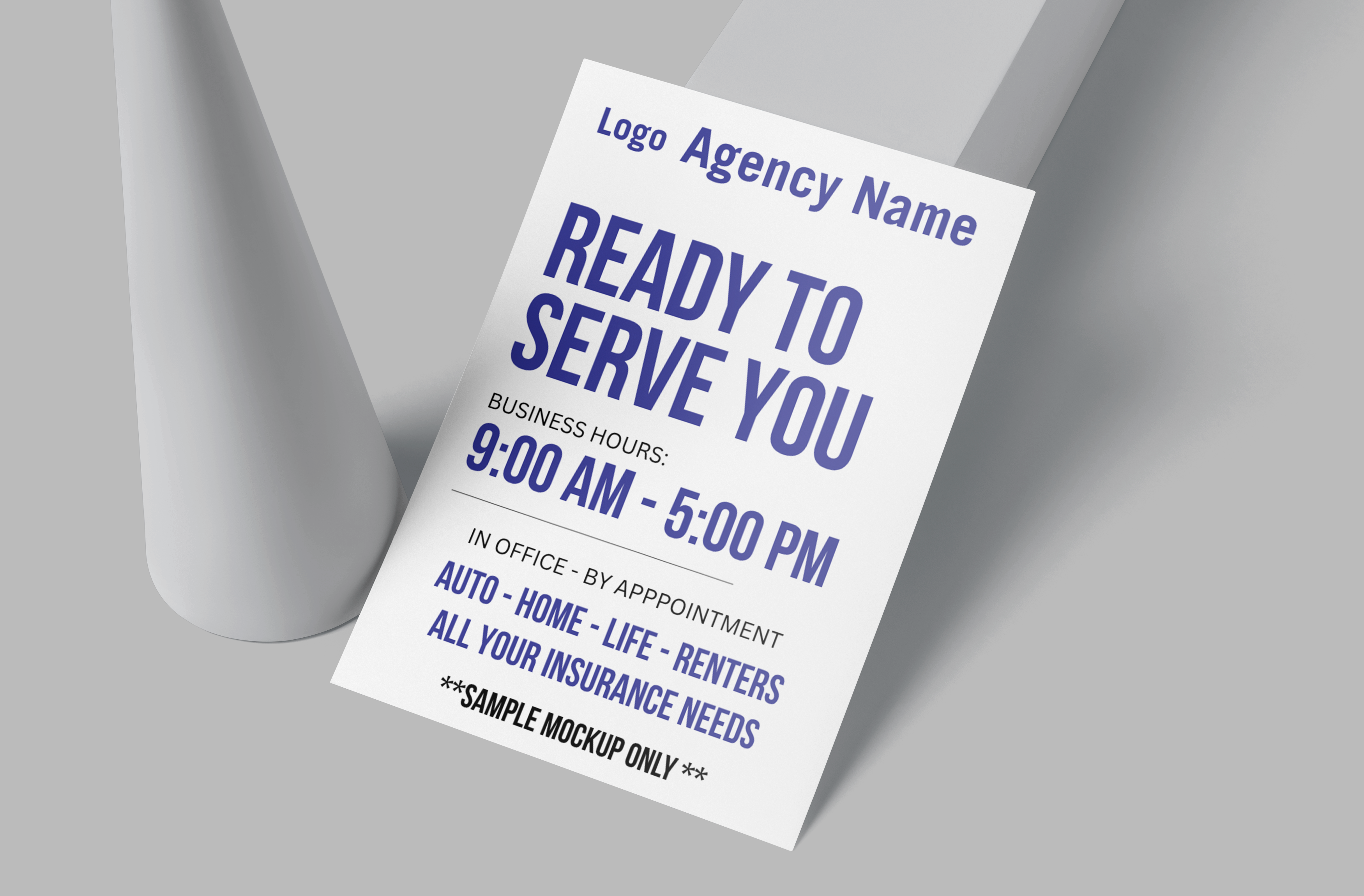 Promotional flyer for a logo agency on a gray background