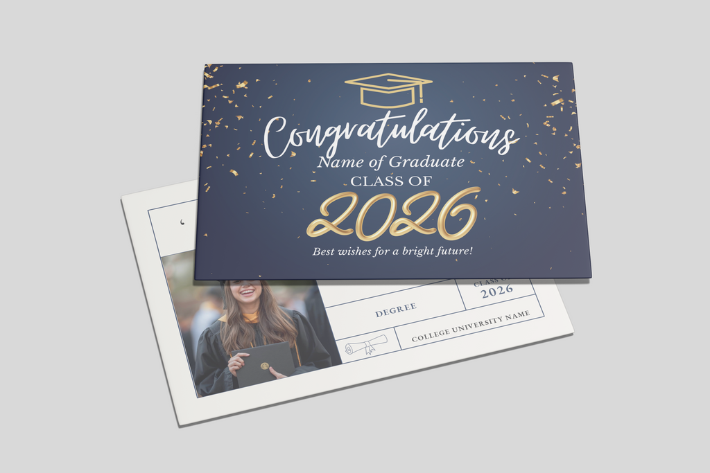 Graduation card with 'Congratulations Class of 2026' text on a gray background