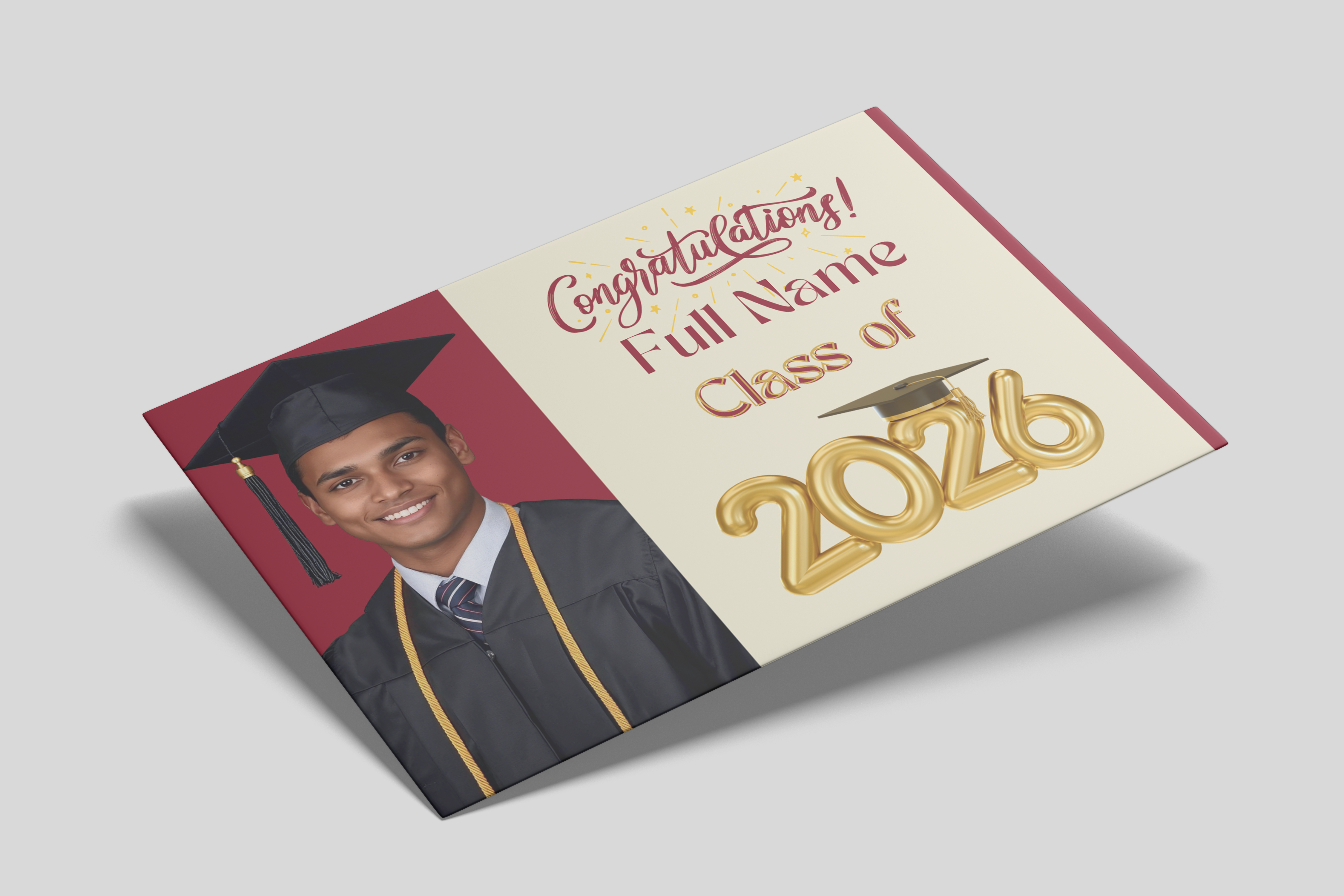 Graduation-themed card with a photo of a graduate and 'Congratulations! Class of 2026' text.