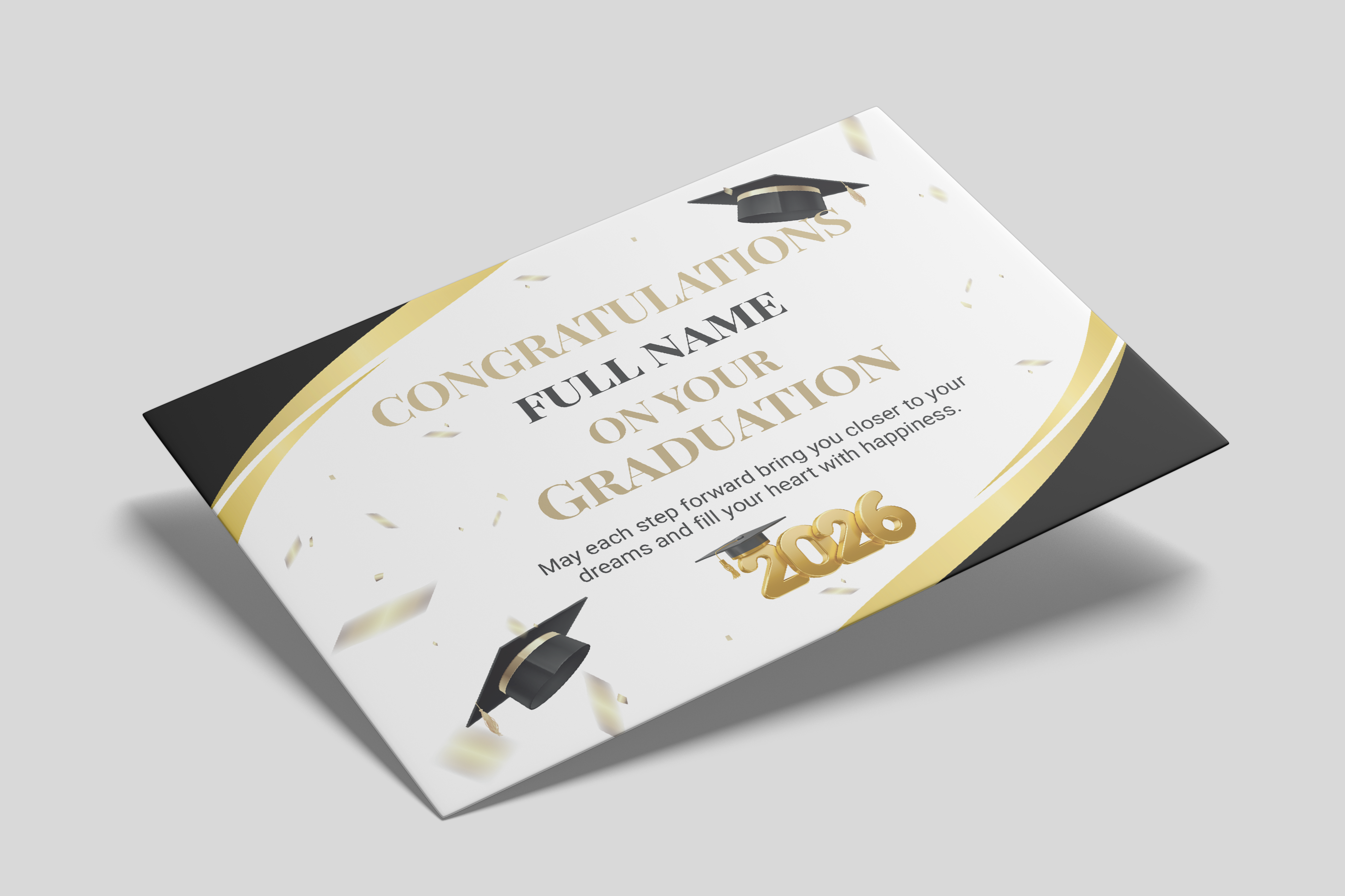 Graduation congratulations card with customizable name on a gray background