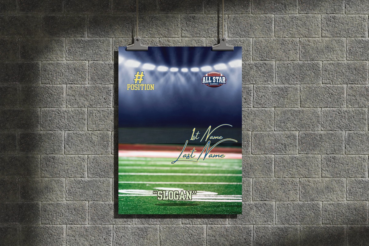 Personalized sports poster with customizable text on a gray brick wall background