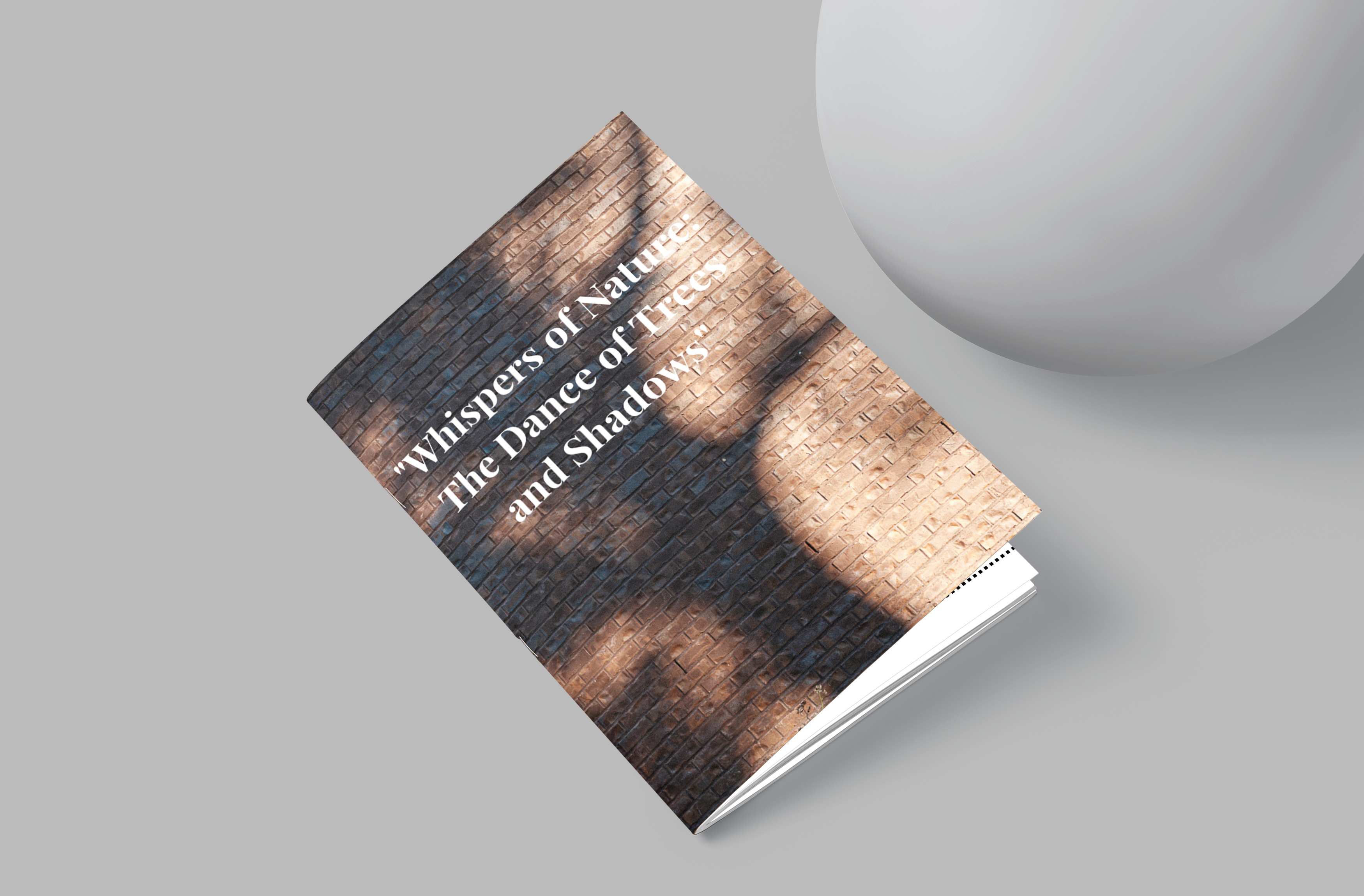 Book titled 'Whispers of Nature: The Dance of Light and Shadows' on a gray background