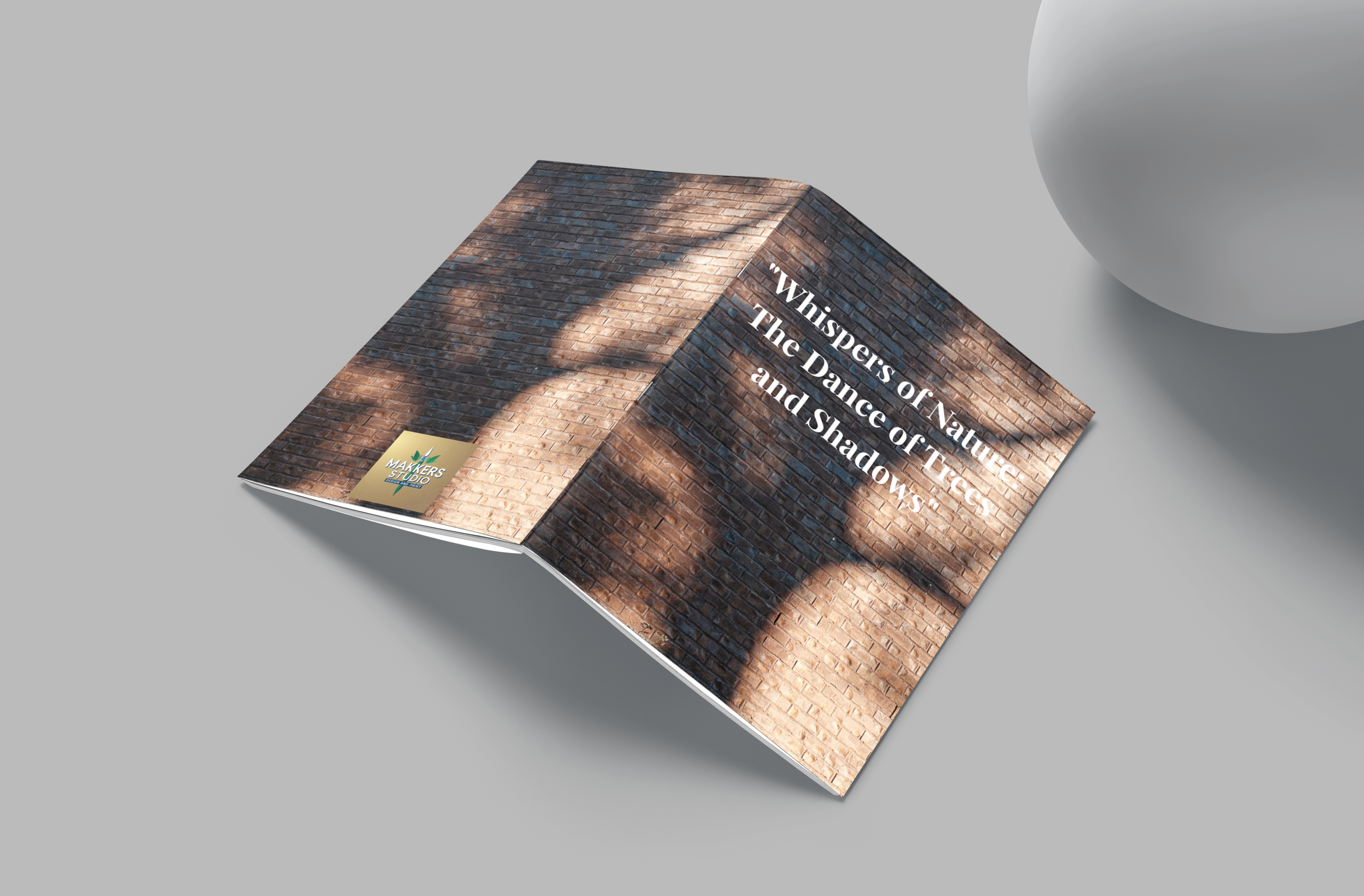 Book titled 'Whispers of Nature and the Dance of Light' on a gray surface